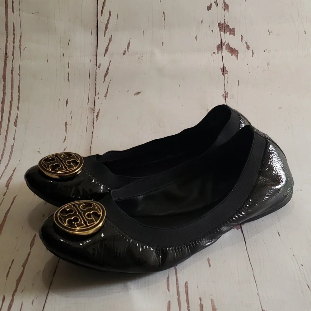 Tory Burch Black Soft Patent Leather Ballerina Women's Flats Size 6.5